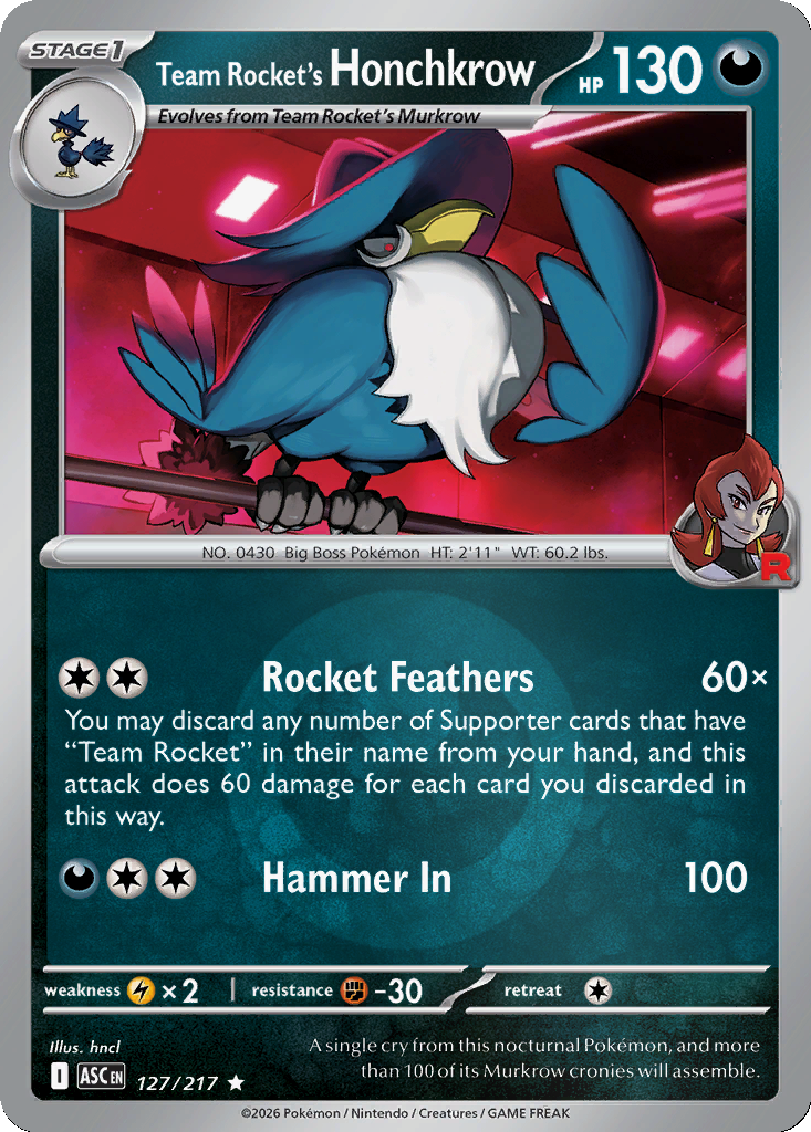 Team Rocket's Honchkrow - 127/217 - Reverse Holo