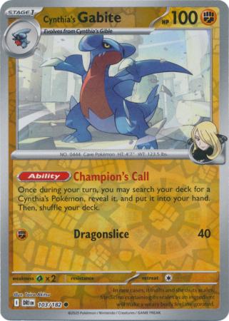 Cynthia's Gabite - 103/182 - Reverse