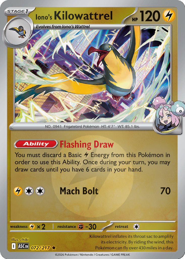 Iono's Kilowattrel - 72/217 - Reverse Holo
