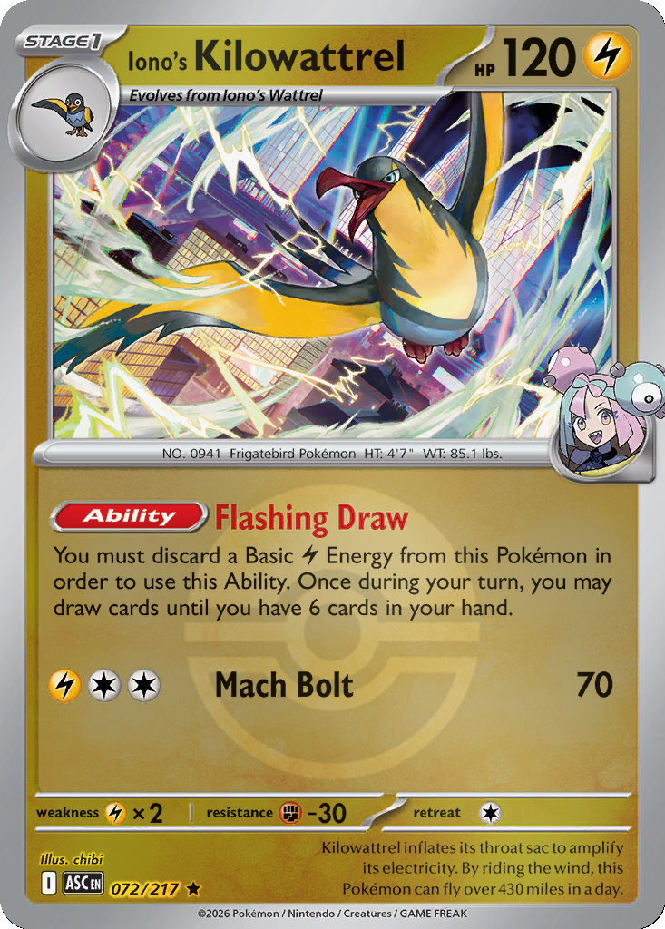 Iono's Kilowattrel - 72/217 - Poké Ball Holo